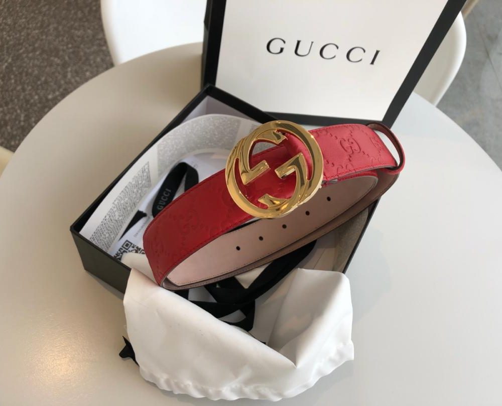 1:1 Replica Gucci Signature Belt Red/Cream GG, Women Belt 370543