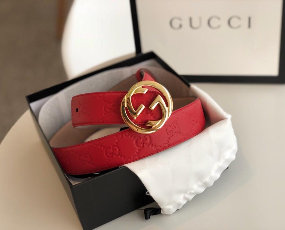 1:1 Replica Gucci Signature Belt Red/Cream GG, Women Belt 370543
