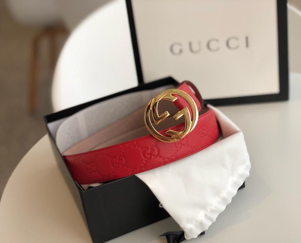 1:1 Replica Gucci Signature Belt Red/Cream GG, Women Belt 370543
