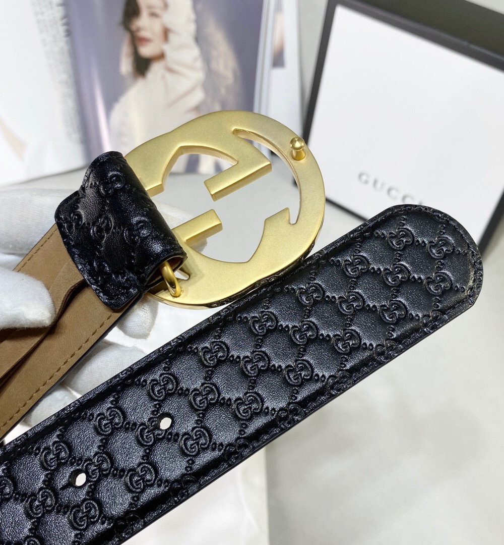 1:1 Replica Gucci Signature Belt With Crystal Interlocking G Buckle Black For Women, Women Belt