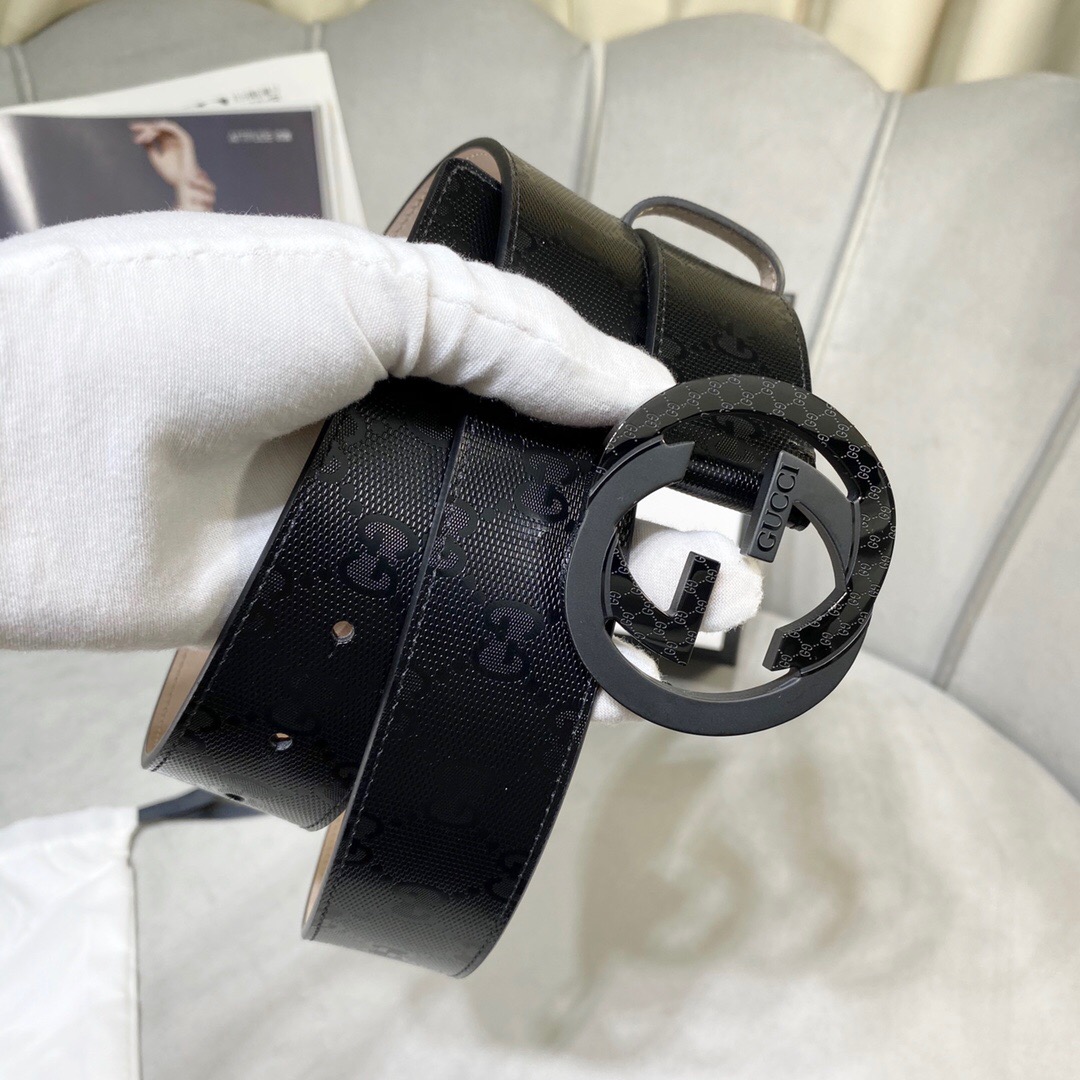 1:1 Replica Gucci Signature Belt With Patterned Interlocking G Buckle Black For Women, Women Belt - Image 2