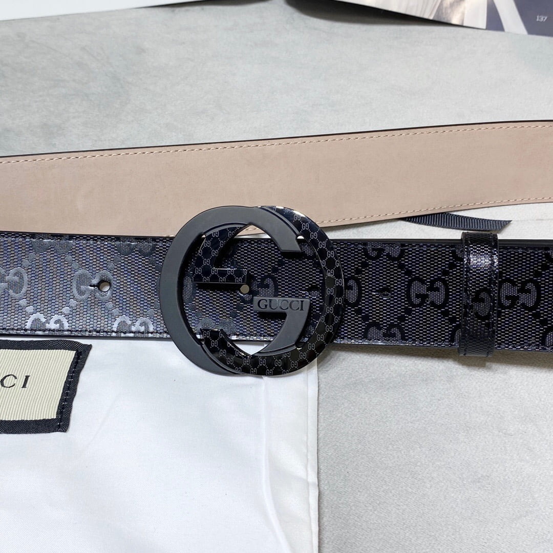 1:1 Replica Gucci Signature Belt With Patterned Interlocking G Buckle Black For Women, Women Belt - Image 5
