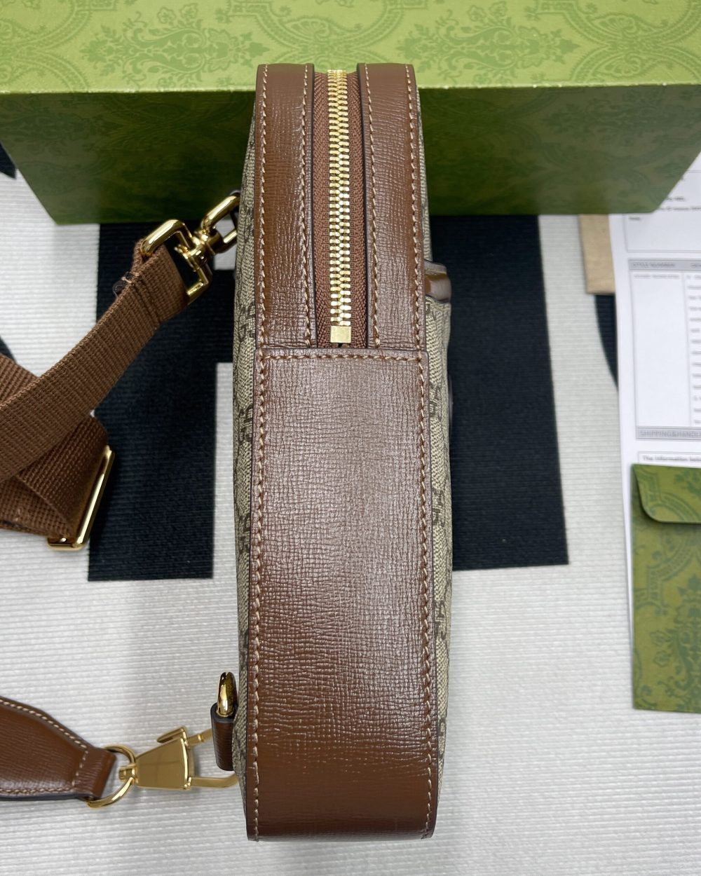 1:1 Replica Gucci Sling Backpack With Interlocking G Beige And Ebony GG Supreme Canvas For Men 9.4in/24cm GG 696016 92THG 8563