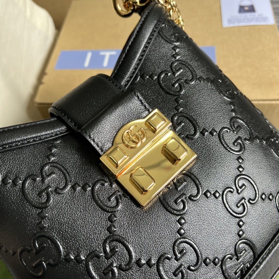 1:1 Replica Gucci Small GG Shoulder Bag Gucci Rhombi Motif Black For Women, Women's Handbags 9.8in/25cm GG 675788 UD9AG 1000 - Image 6