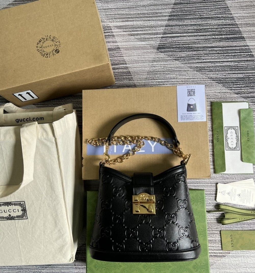 1:1 Replica Gucci Small GG Shoulder Bag Gucci Rhombi Motif Black For Women, Women's Handbags 9.8in/25cm GG 675788 UD9AG 1000