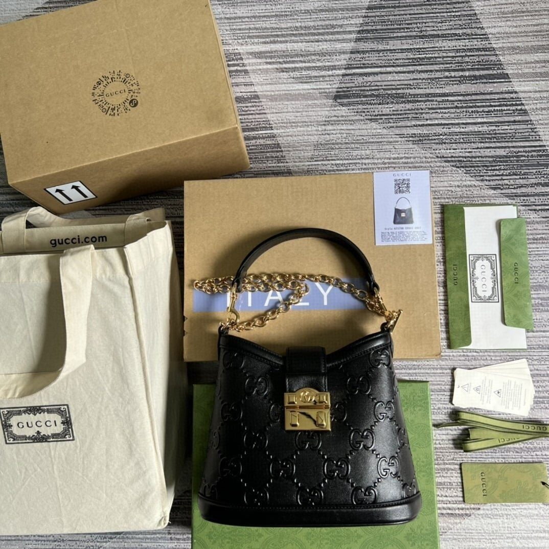 1:1 Replica Gucci Small GG Shoulder Bag Gucci Rhombi Motif Black For Women, Women's Handbags 9.8in/25cm GG 675788 UD9AG 1000