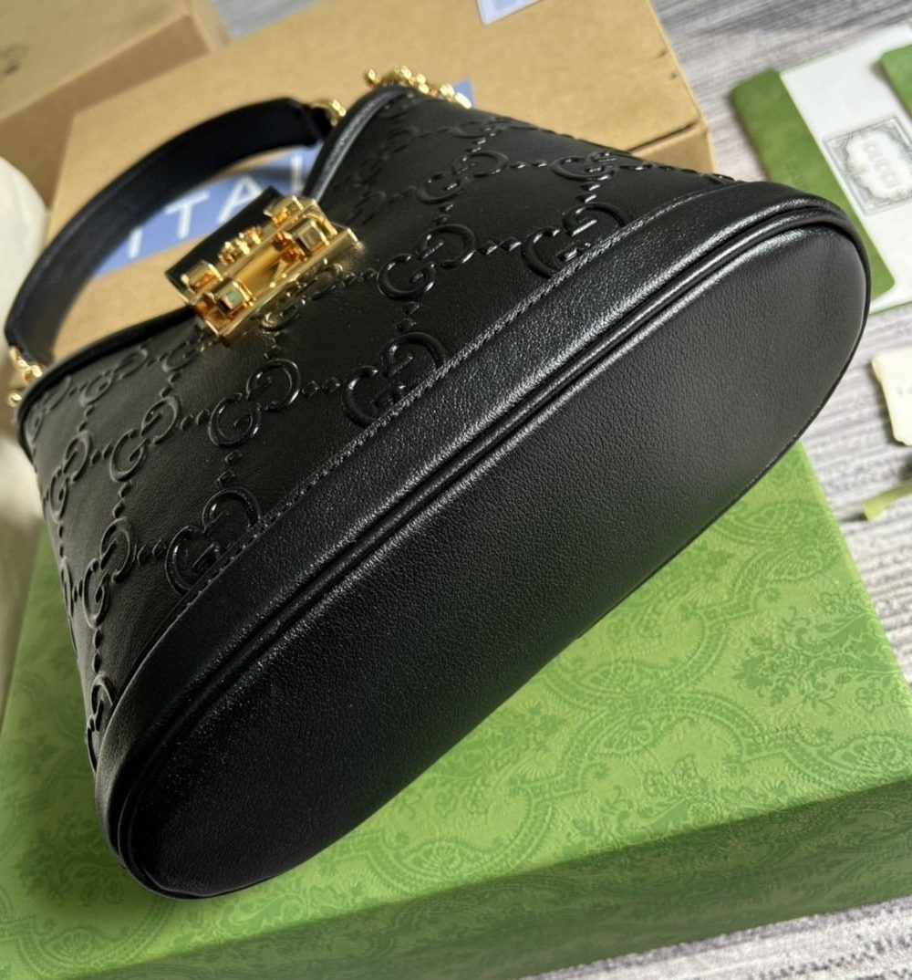 1:1 Replica Gucci Small GG Shoulder Bag Gucci Rhombi Motif Black For Women, Women's Handbags 9.8in/25cm GG 675788 UD9AG 1000