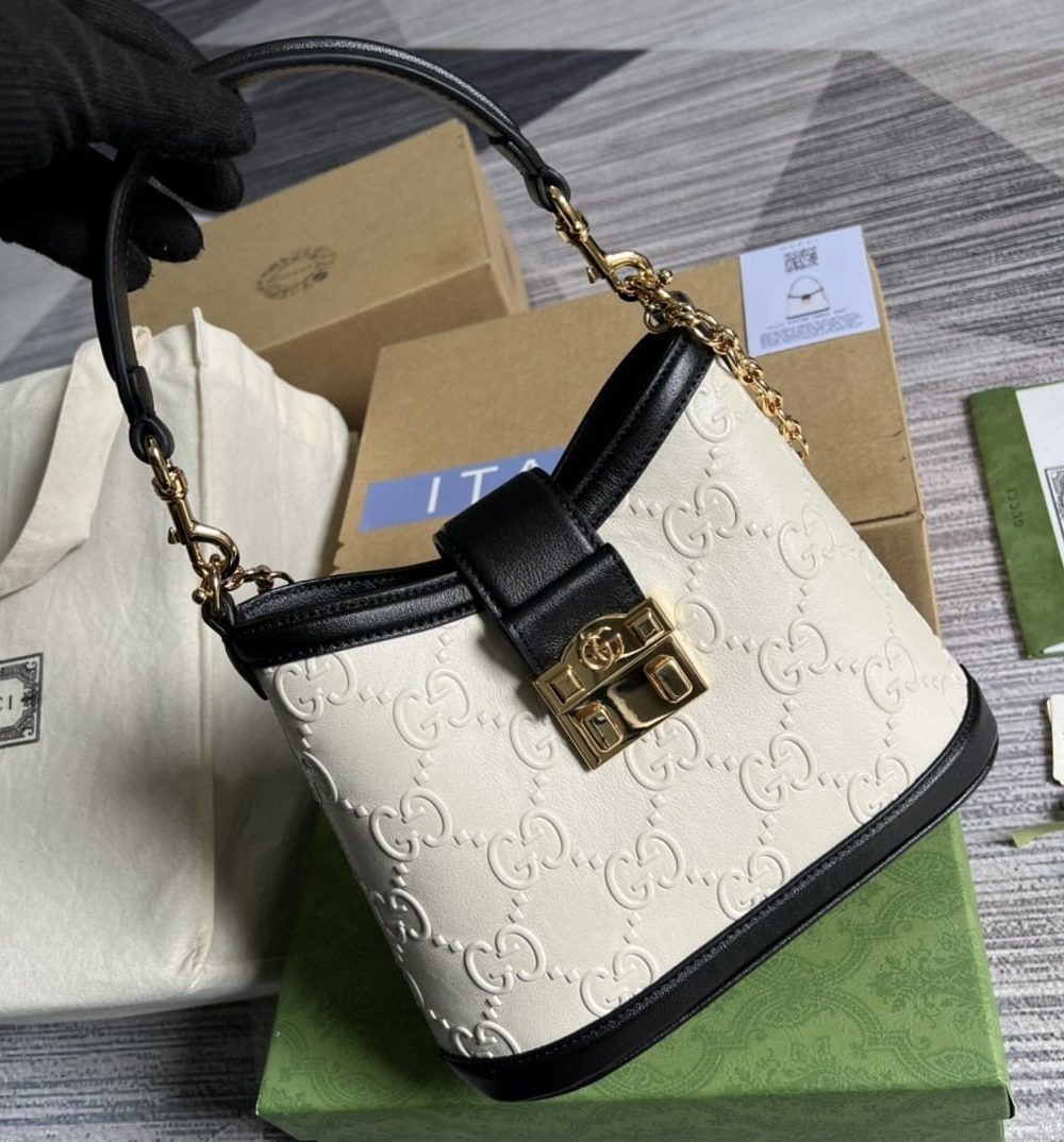 1:1 Replica Gucci Small GG Shoulder Bag White Debossed For Women 9.8in/25cm 675788 GG UD9AX 9099