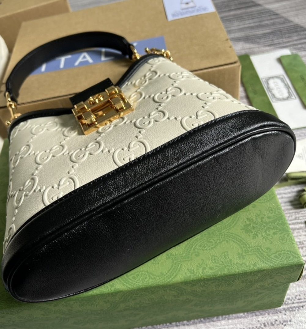 1:1 Replica Gucci Small GG Shoulder Bag White Debossed For Women 9.8in/25cm 675788 GG UD9AX 9099