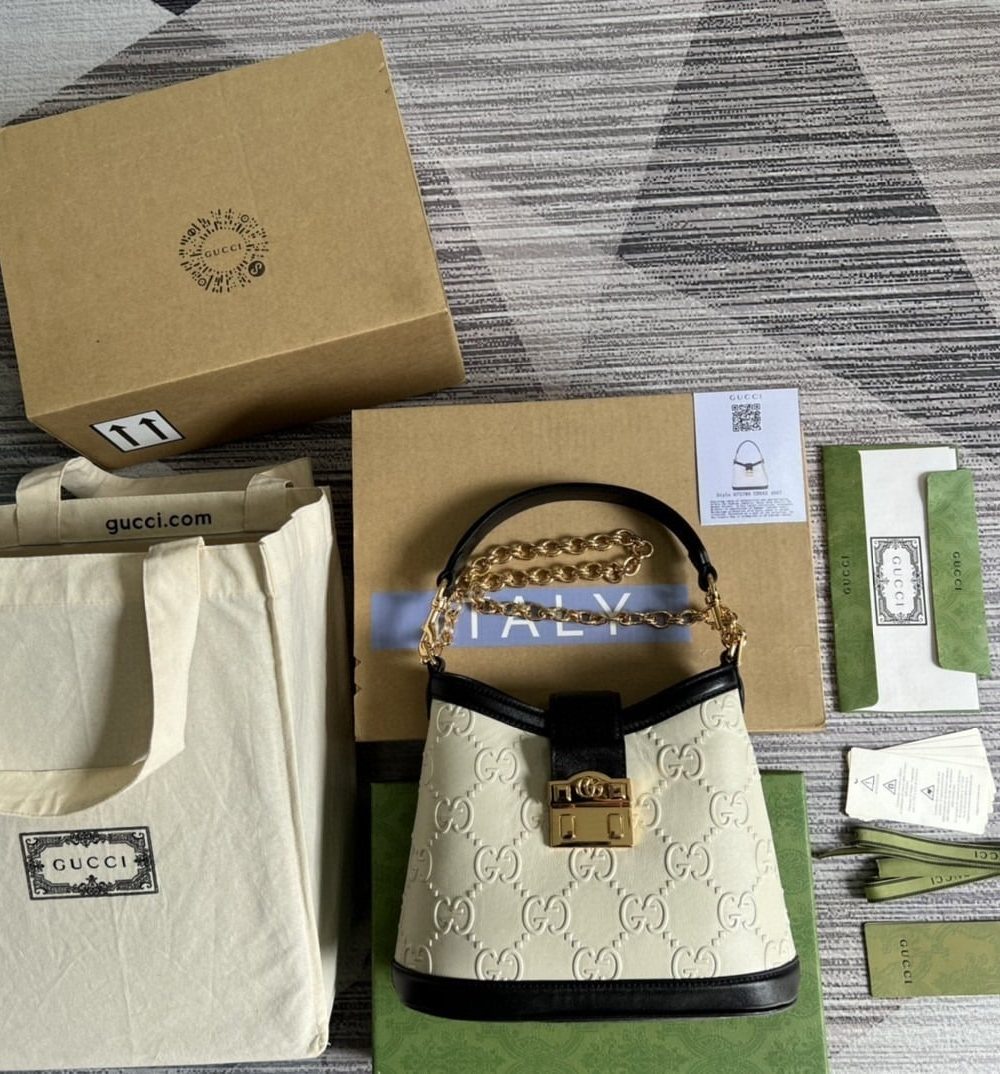 1:1 Replica Gucci Small GG Shoulder Bag White Debossed For Women 9.8in/25cm 675788 GG UD9AX 9099