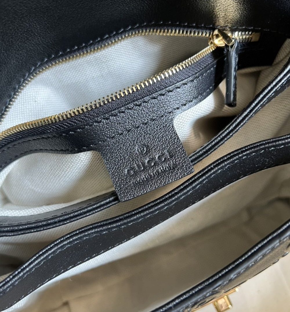 1:1 Replica Gucci Small GG Top Handle Bag Black Debossed For Women 11in/29cm GG 675791 UD9AG 1000