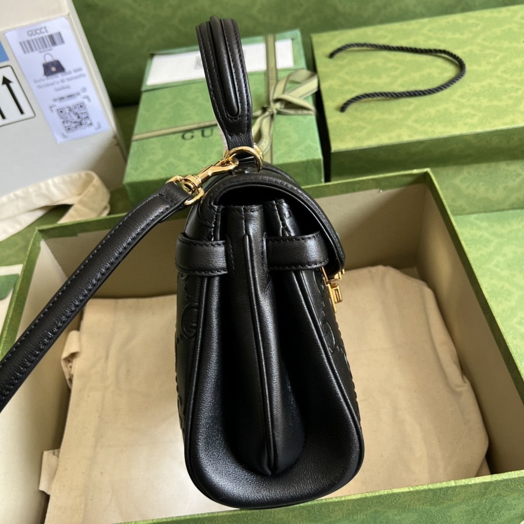 1:1 Replica Gucci Small GG Top Handle Bag Black Debossed For Women 11in/29cm GG 675791 UD9AG 1000 - Image 7