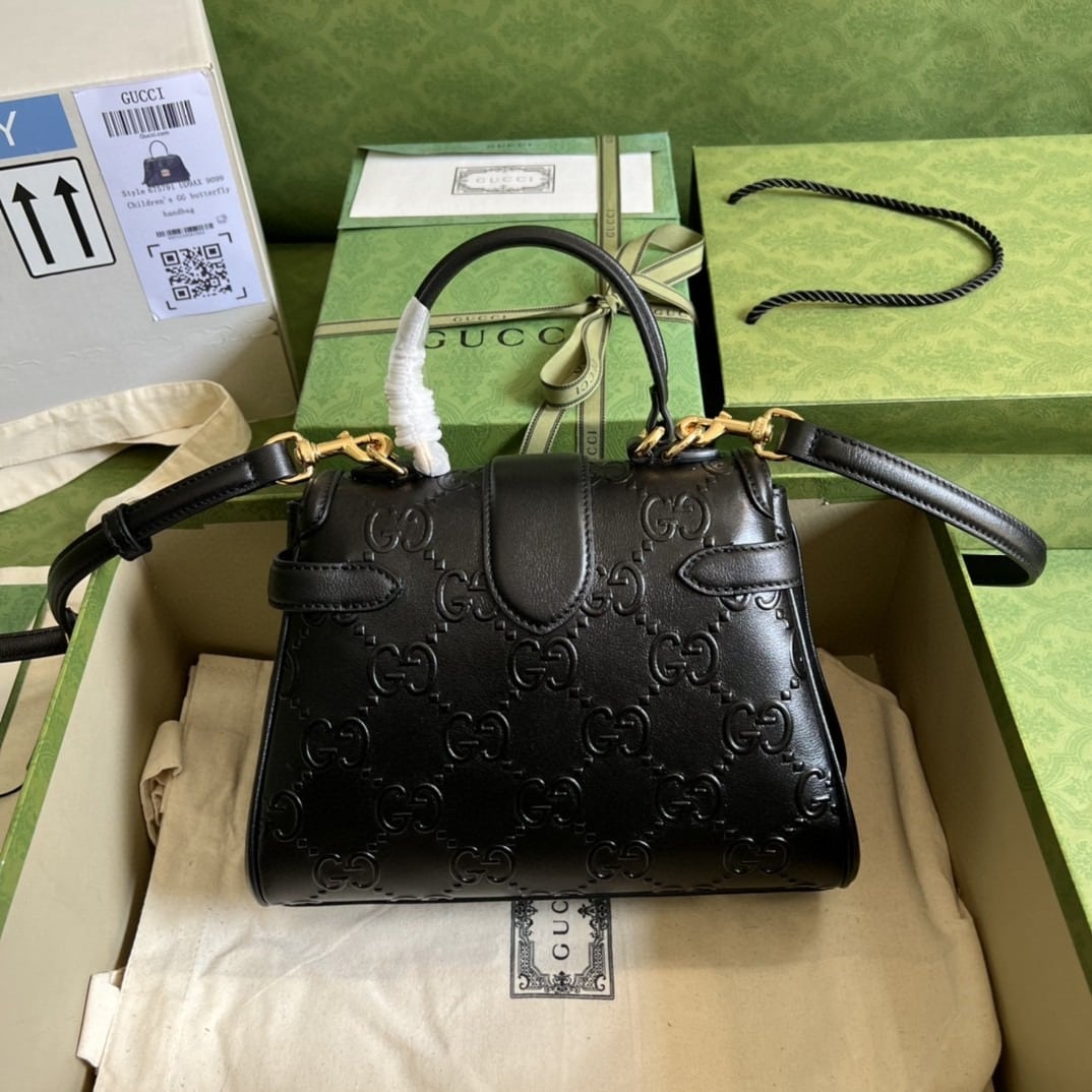 1:1 Replica Gucci Small GG Top Handle Bag Black Debossed For Women 11in/29cm GG 675791 UD9AG 1000 - Image 6