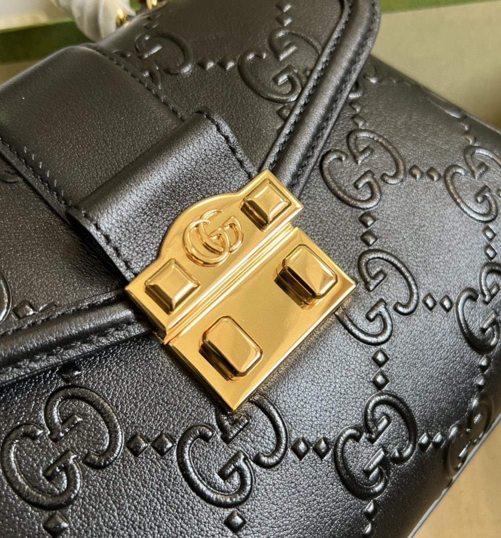 1:1 Replica Gucci Small GG Top Handle Bag Black Debossed For Women 11in/29cm GG 675791 UD9AG 1000