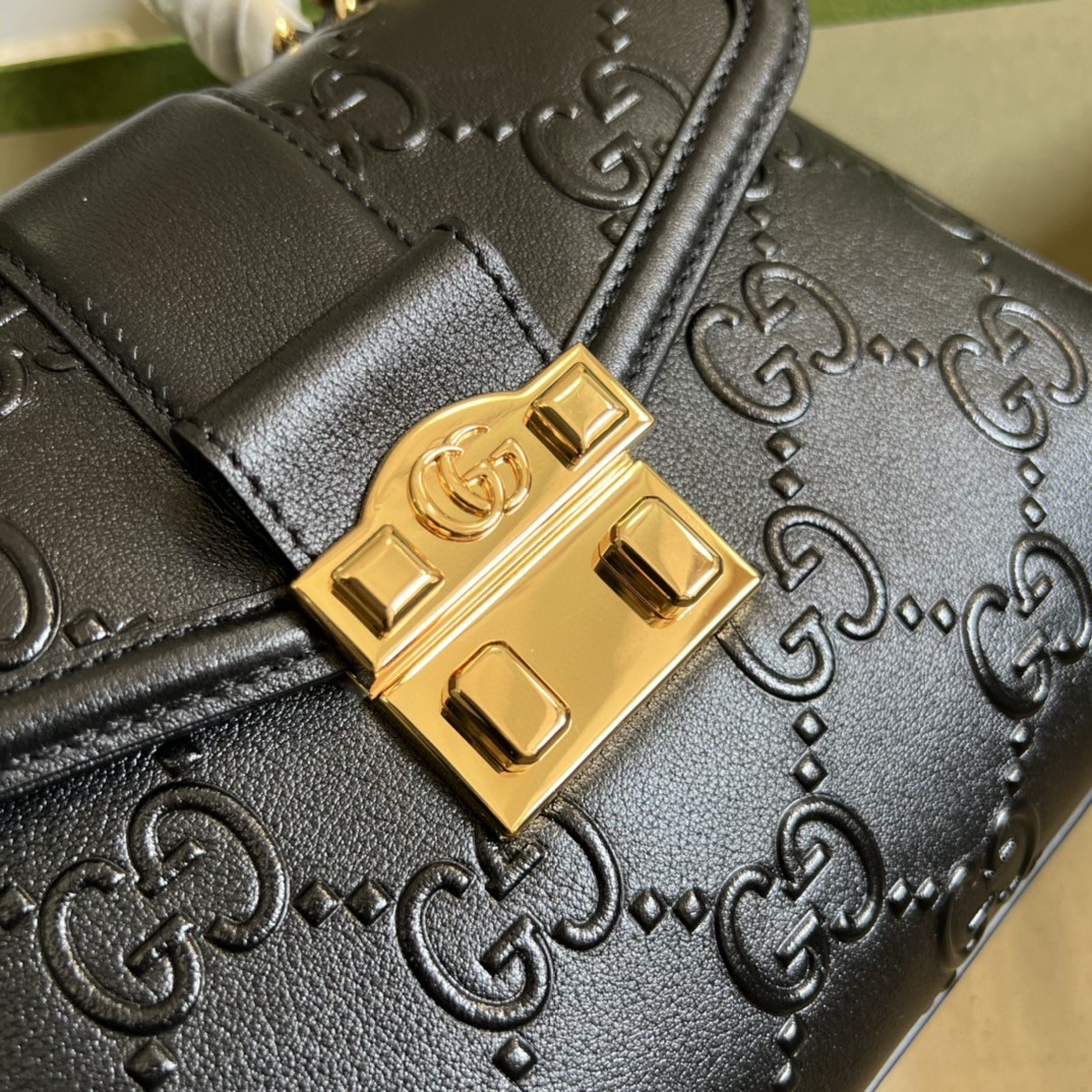 1:1 Replica Gucci Small GG Top Handle Bag Black Debossed For Women 11in/29cm GG 675791 UD9AG 1000 - Image 5