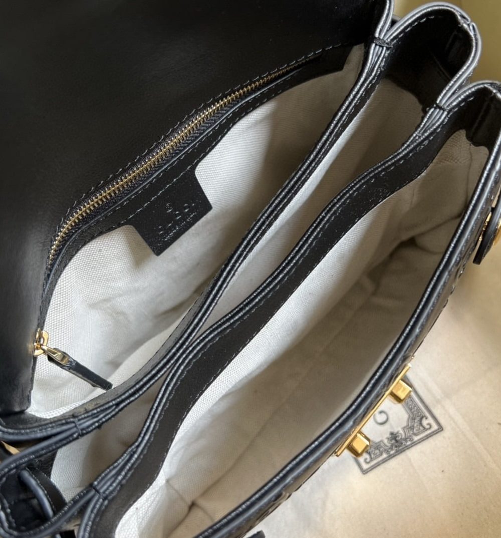 1:1 Replica Gucci Small GG Top Handle Bag Black Debossed For Women 11in/29cm GG 675791 UD9AG 1000
