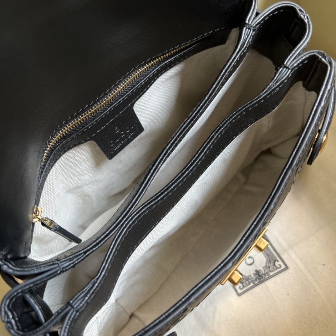 1:1 Replica Gucci Small GG Top Handle Bag Black Debossed For Women 11in/29cm GG 675791 UD9AG 1000 - Image 3
