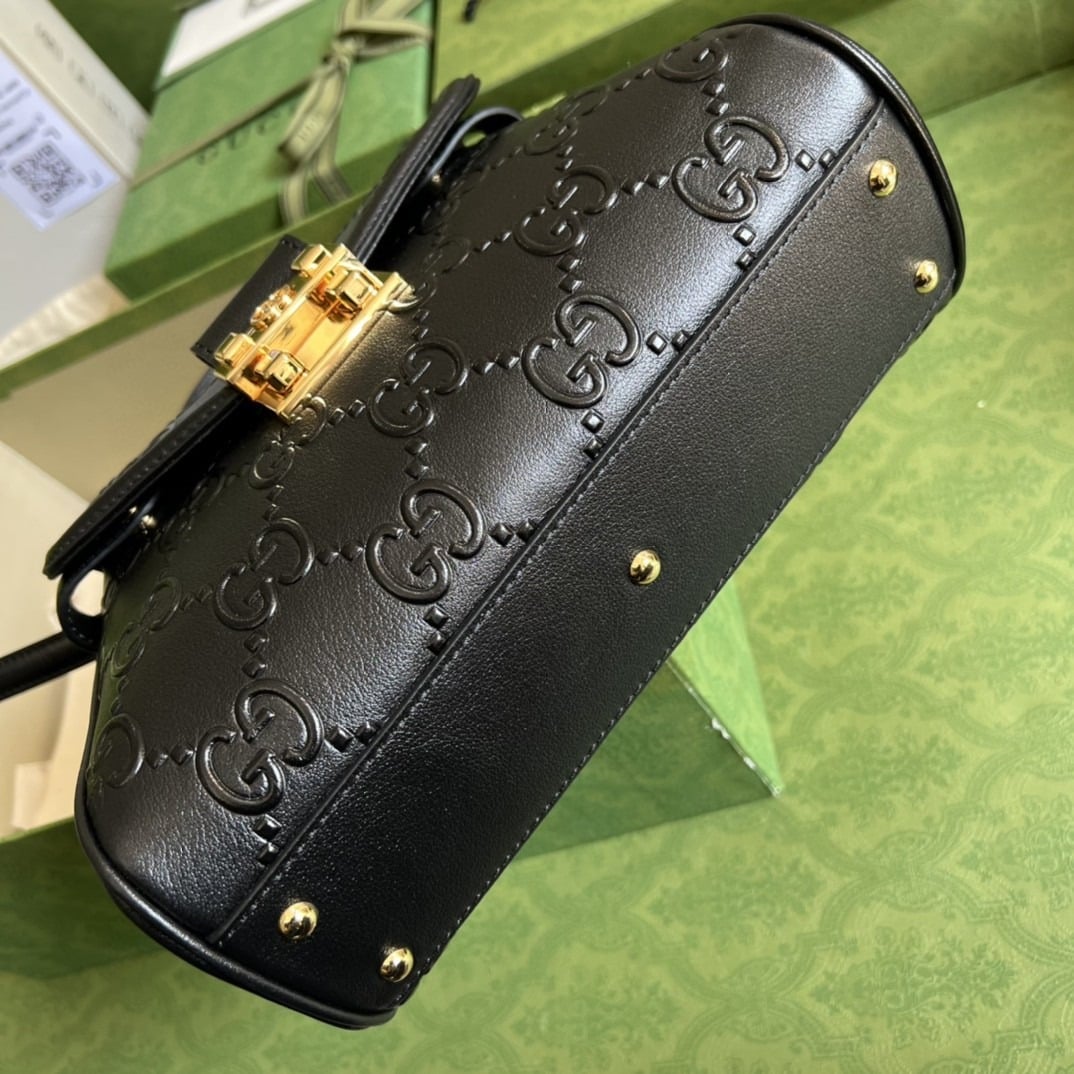 1:1 Replica Gucci Small GG Top Handle Bag Black Debossed For Women 11in/29cm GG 675791 UD9AG 1000 - Image 9