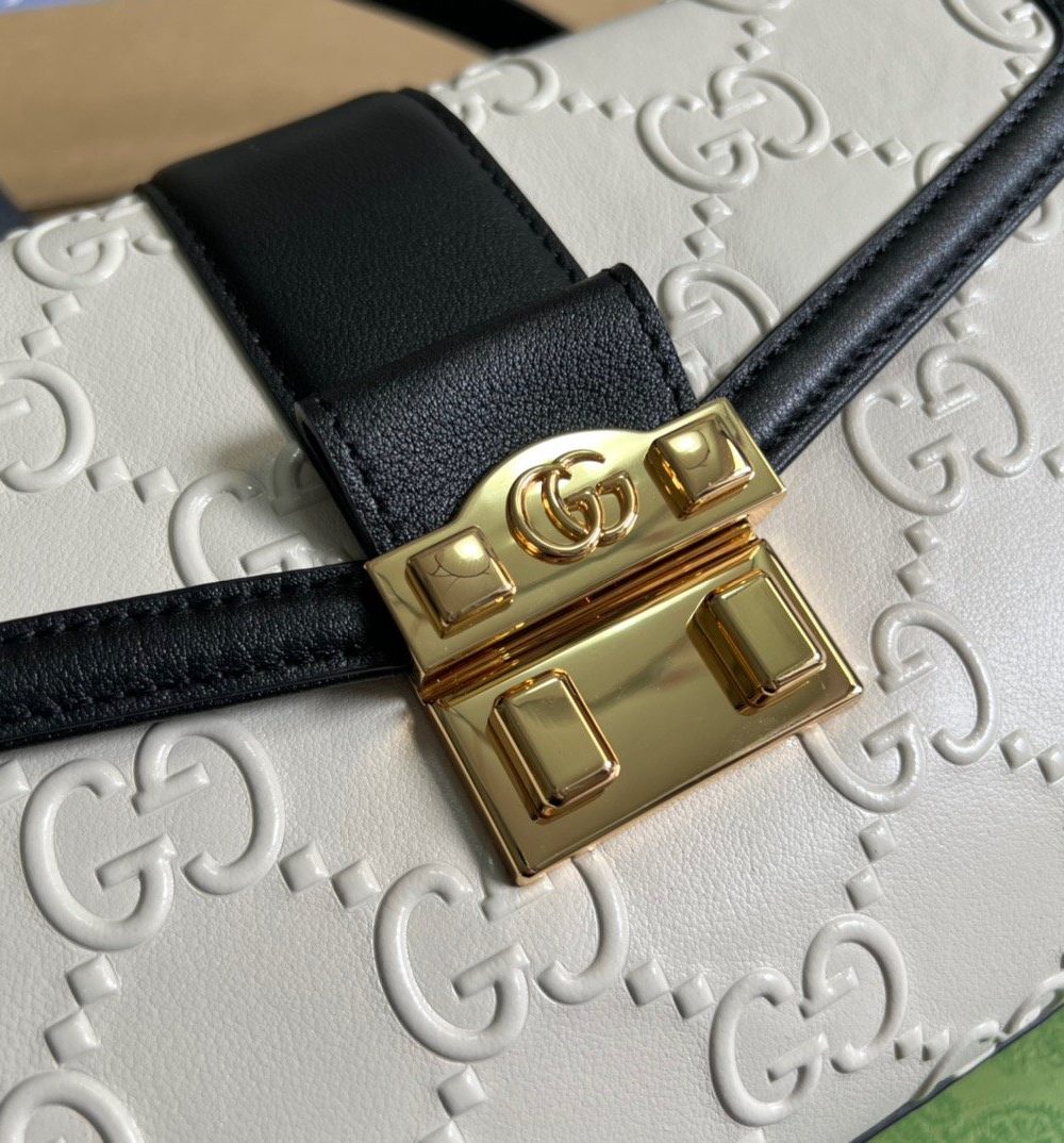 1:1 Replica Gucci Small GG Top Handle Bag White For Women, Women's Bags 17.7in/19cm GG ‎675791 UD9AX 9099