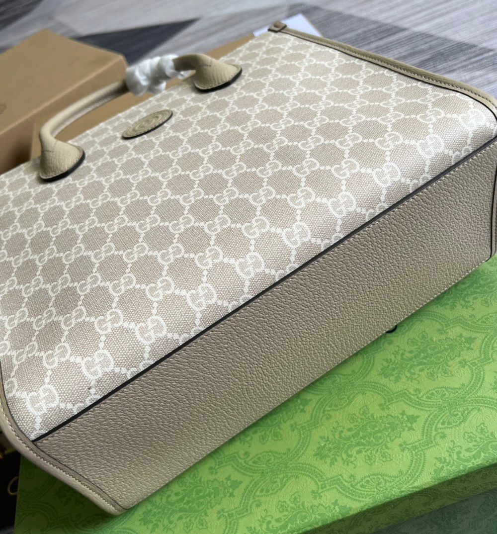 1:1 Replica Gucci Small Tote Bag With Interlocking G Beige For Women, Women's Bags 12.2in/31cm GG ‎659983 UULBT 9683