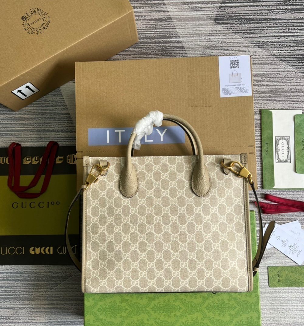 1:1 Replica Gucci Small Tote Bag With Interlocking G Beige For Women, Women's Bags 12.2in/31cm GG ‎659983 UULBT 9683