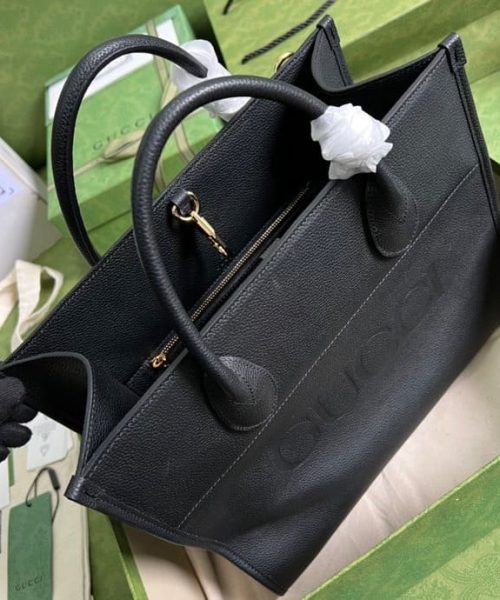 1:1 Replica Gucci Small tote With Gucci Logo Black For Women 12.4in/31.5cm GG 674822 0E8IG 1000