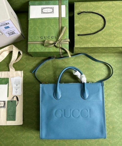 1:1 Replica Gucci Small tote With Gucci Logo Blue For Women 12.4in/31.5cm GG 674822 0E8IG 4432