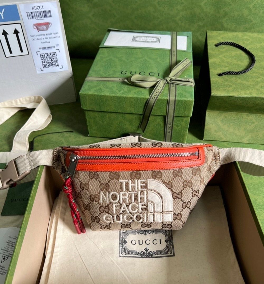 1:1 Replica Gucci The North Face x Gucci Belt Bag Beige And Ebony Original GG Canvas For Women 8.7in/22cm 650299 GY5UN 8895