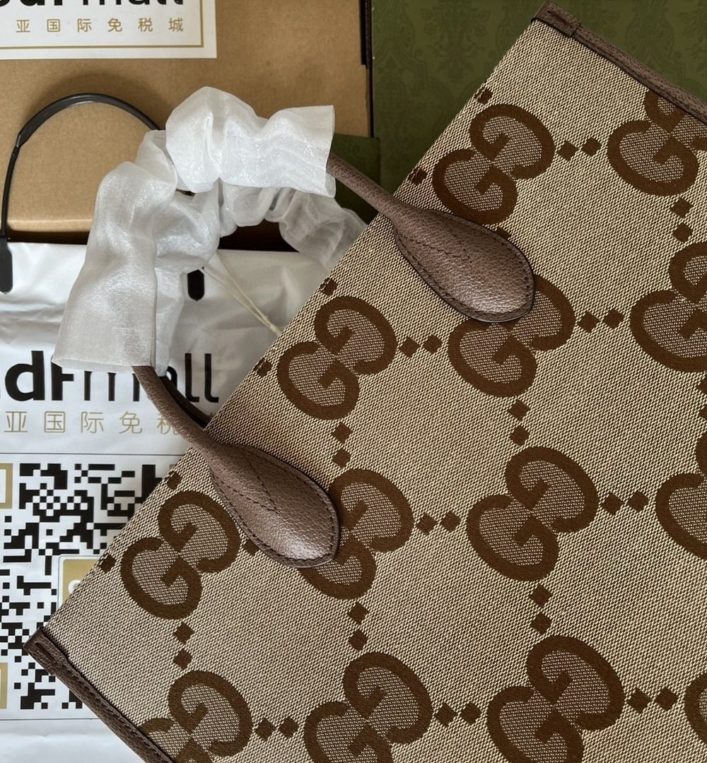 1:1 Replica Gucci Tote Bag With Jumbo Camel And Ebony Jumbo GG Canvas For Women 14.6in/37cm ‎678839 UKMDG 2570