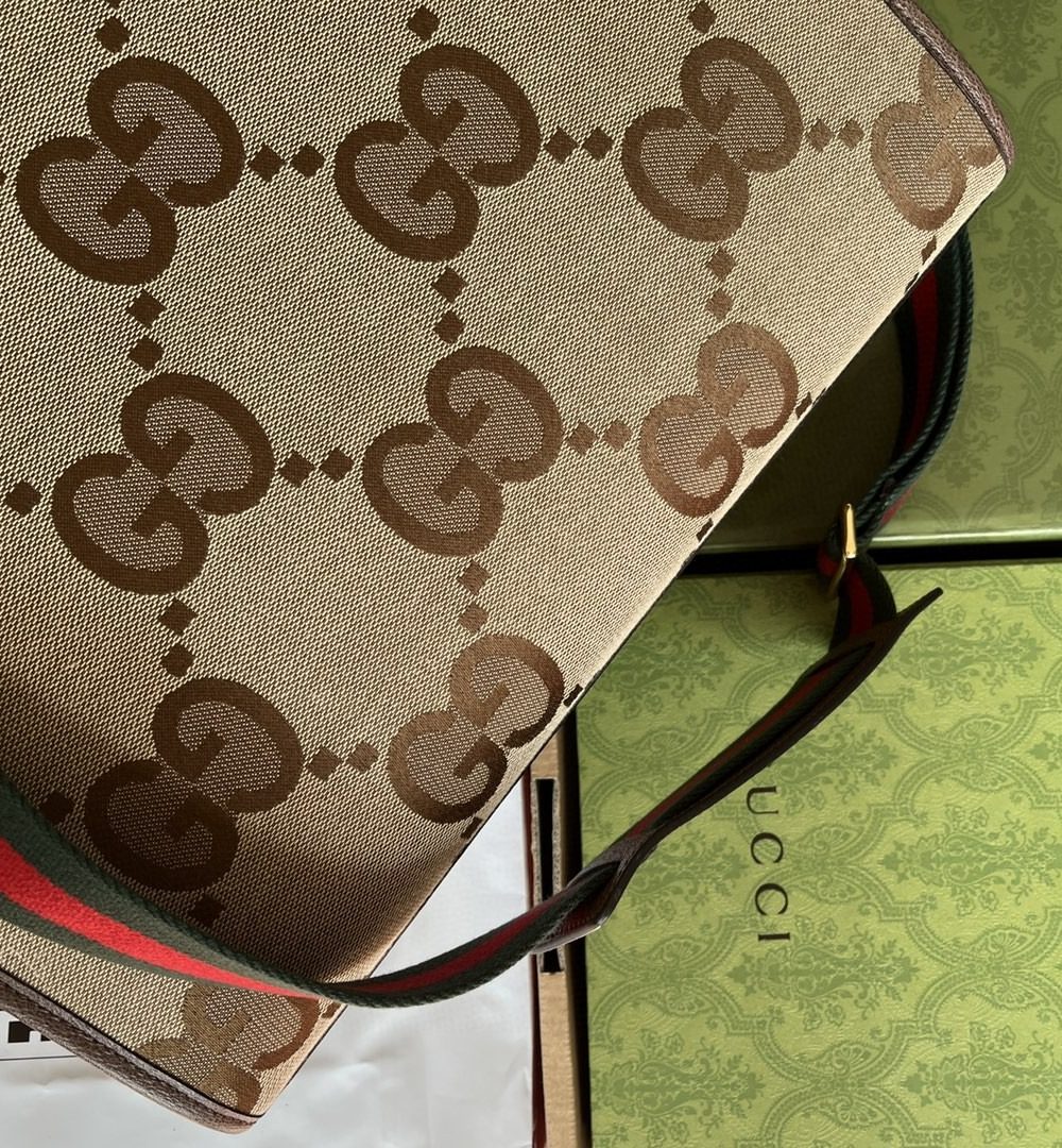 1:1 Replica Gucci Tote Bag With Jumbo Camel And Ebony Jumbo GG Canvas For Women 14.6in/37cm ‎678839 UKMDG 2570