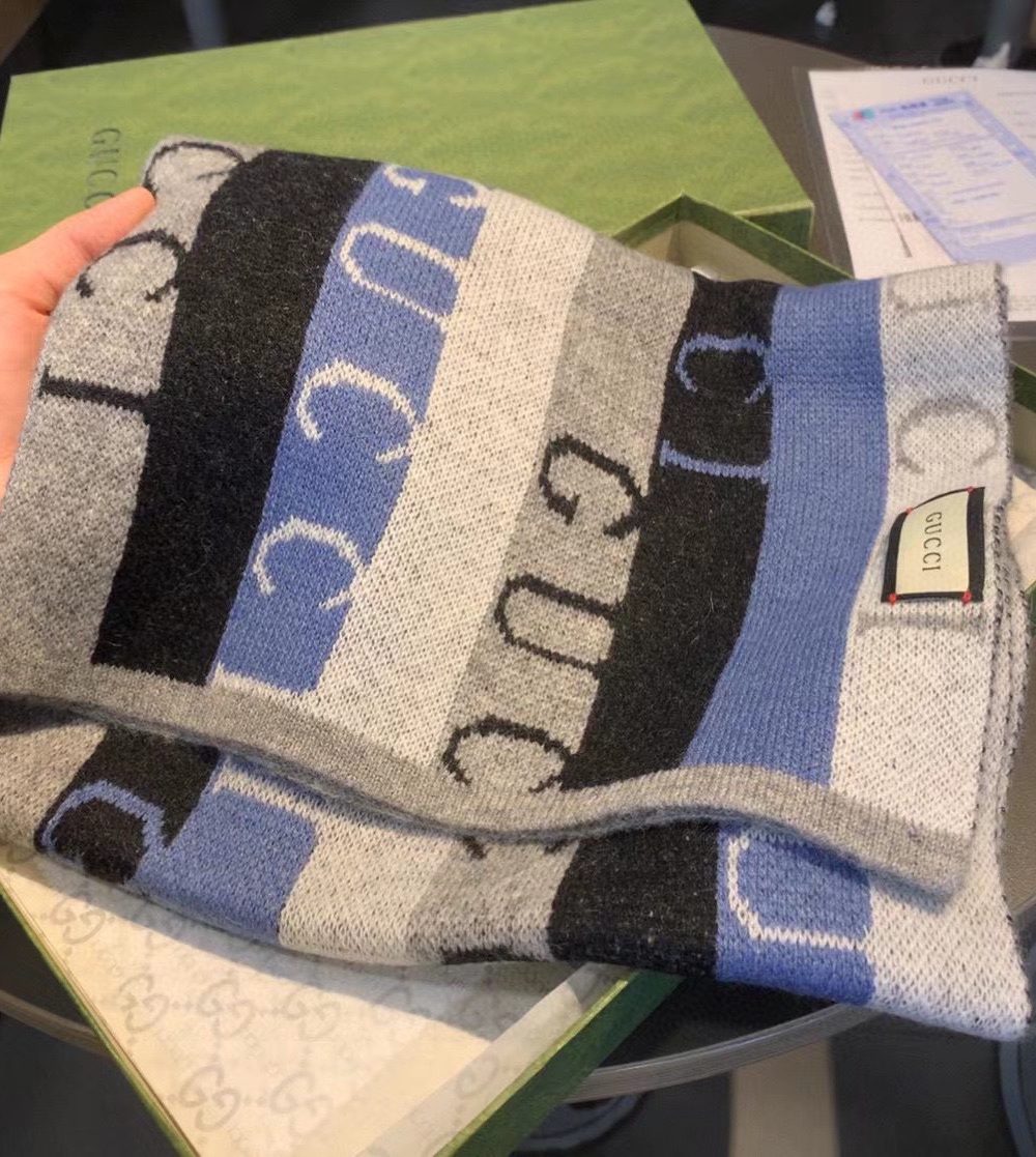 Gucci Wool Multicolor Line in Grey and Blue Scarf 150cm/71in