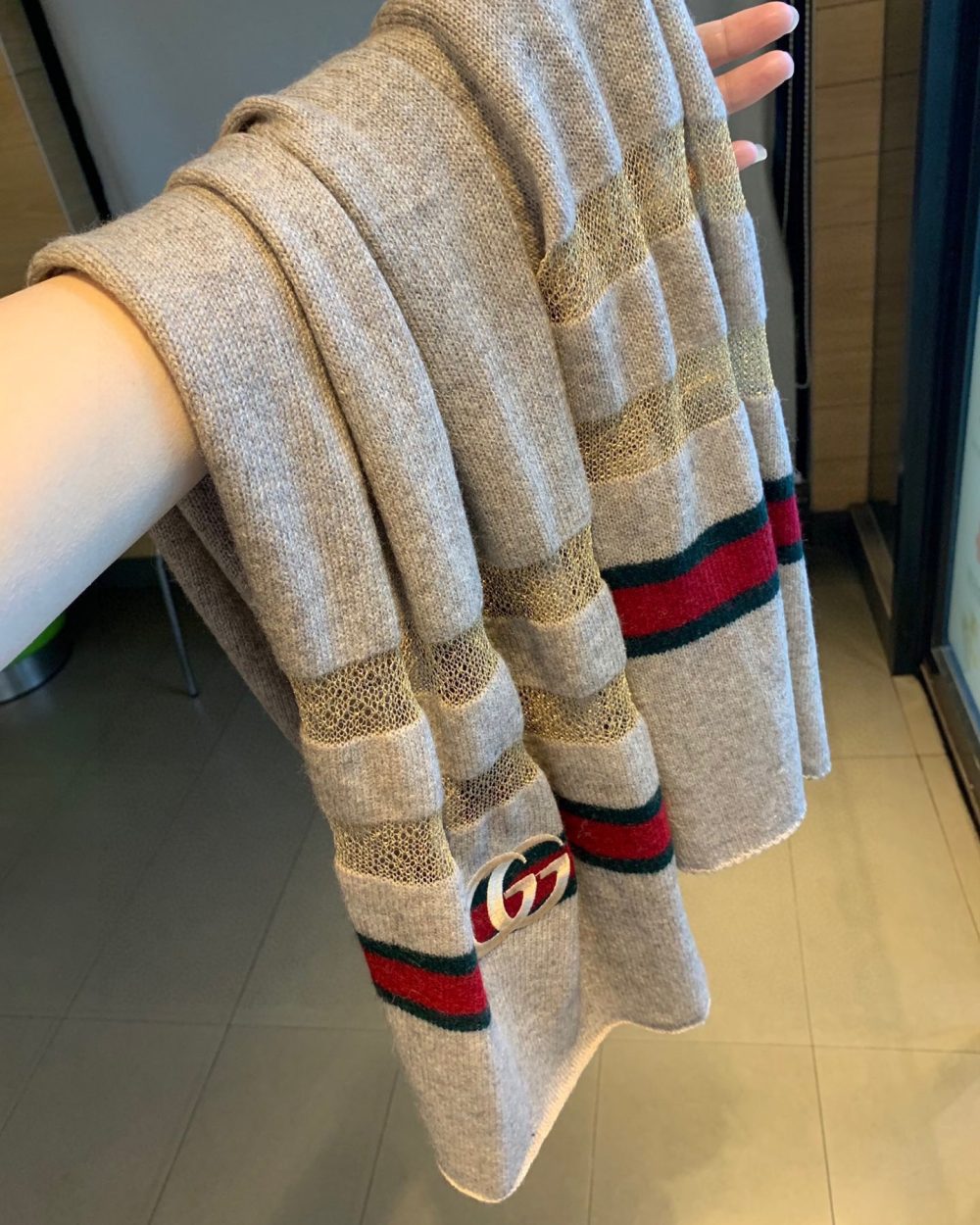 Gucci Wool Scarf With Pockets Scarf Grey 190cm/75in 