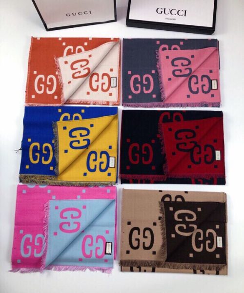 Gucci Wool Silk Jacquard Monogram Brown/Beige Scarf 180cm/71in 495592 4G350 2179 