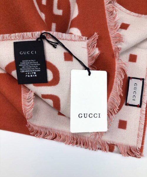 Gucci Wool Silk Jacquard Monogram Red/ White Scarf 180cm/71in 