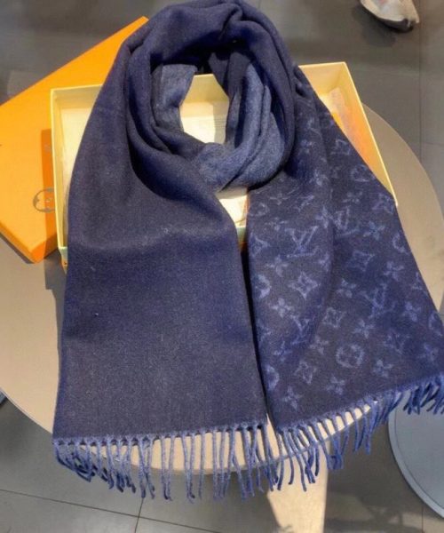 Gucci Wool Stole Pattern Knitted Navy Blue Scarf 180cm/71in 