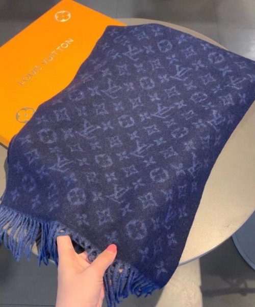 Gucci Wool Stole Pattern Knitted Navy Blue Scarf 180cm/71in 