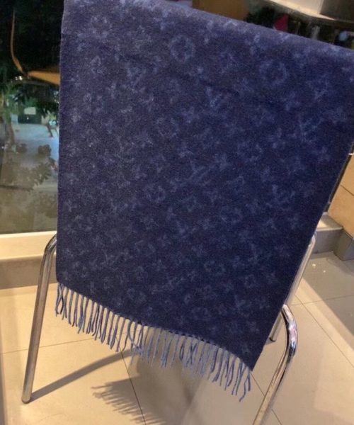 Gucci Wool Stole Pattern Knitted Navy Blue Scarf 180cm/71in 
