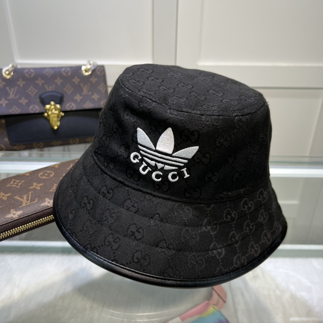 Gucci x Adidas Bucket Hat Black GG Hat - Image 2