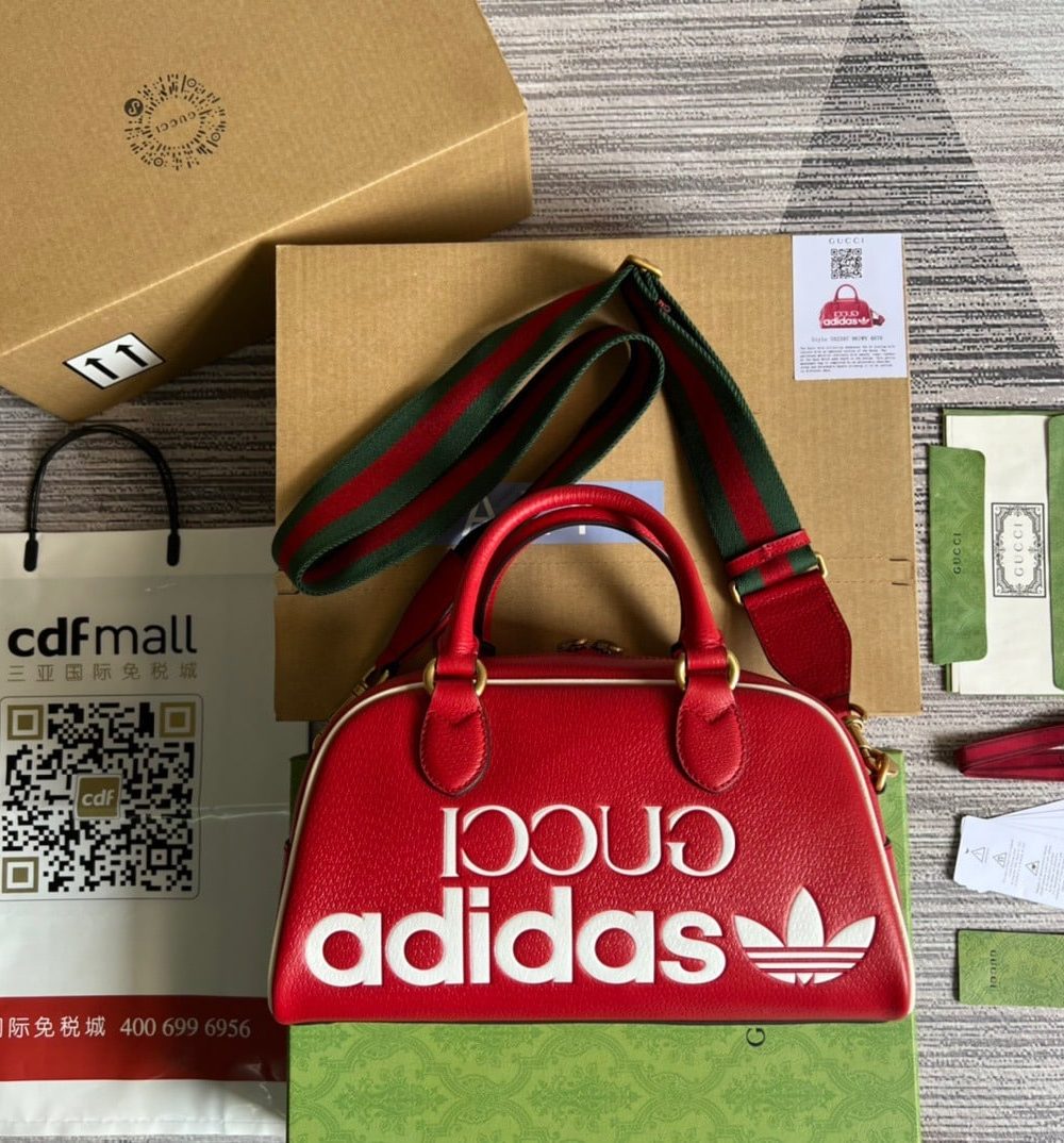 1:1 Replica Gucci x Adidas Mini Duffle Bag Red For Women, Women's Bags 12.4in/32cm GG 702397 U3ZCT 6563
