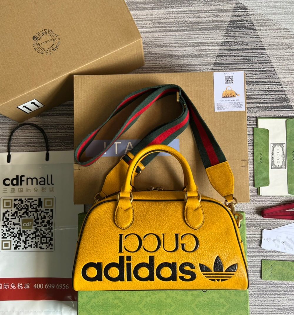 1:1 Replica Gucci x Adidas Mini Duffle Bag Yellow For Women, Women's Bags 12.4in/32cm GG