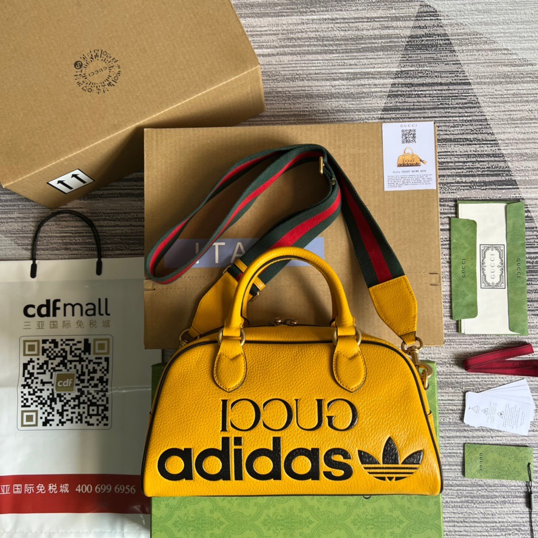 1:1 Replica Gucci x Adidas Mini Duffle Bag Yellow For Women, Women's Bags 12.4in/32cm GG
