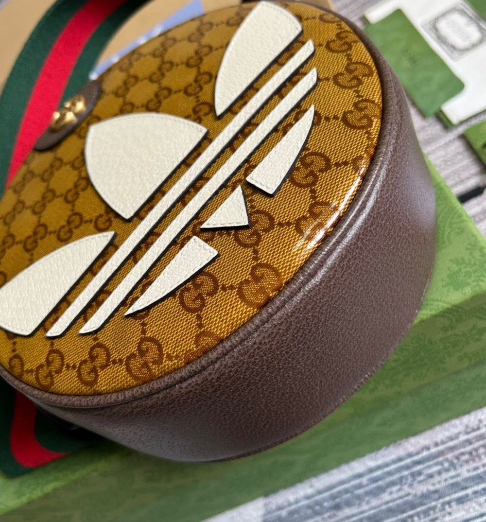 1:1 Replica Gucci x Adidas Ophidia Small Shoulder Bag Brown For Women, Women's Bags 8.6in/22cm GG 702640 UVSKT 7268