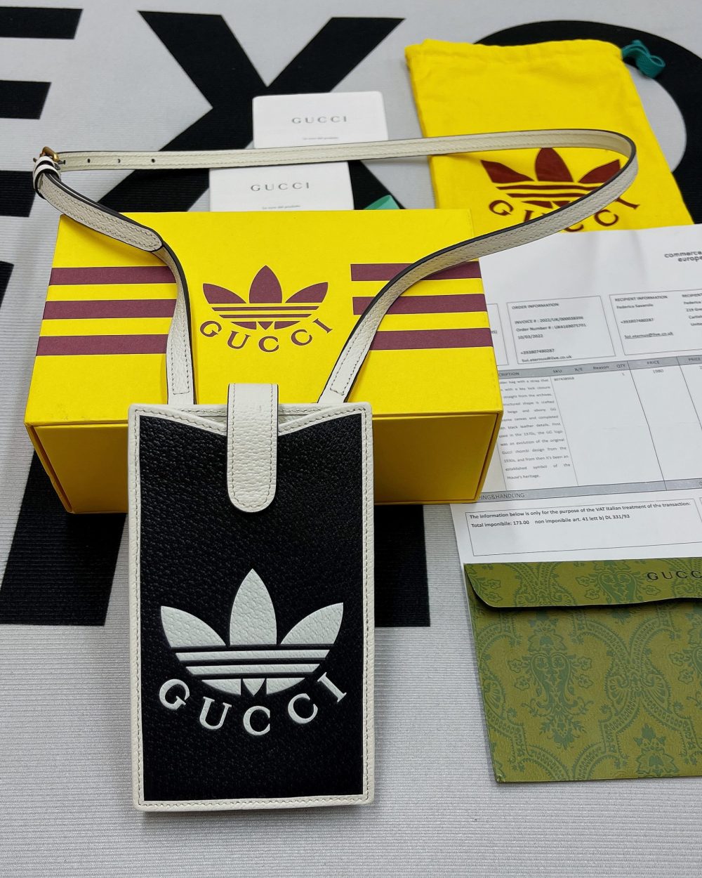 1:1 Replica Gucci x Adidas Phone Case Black For Women, Women's Bags 7.3in/18cm GG‎