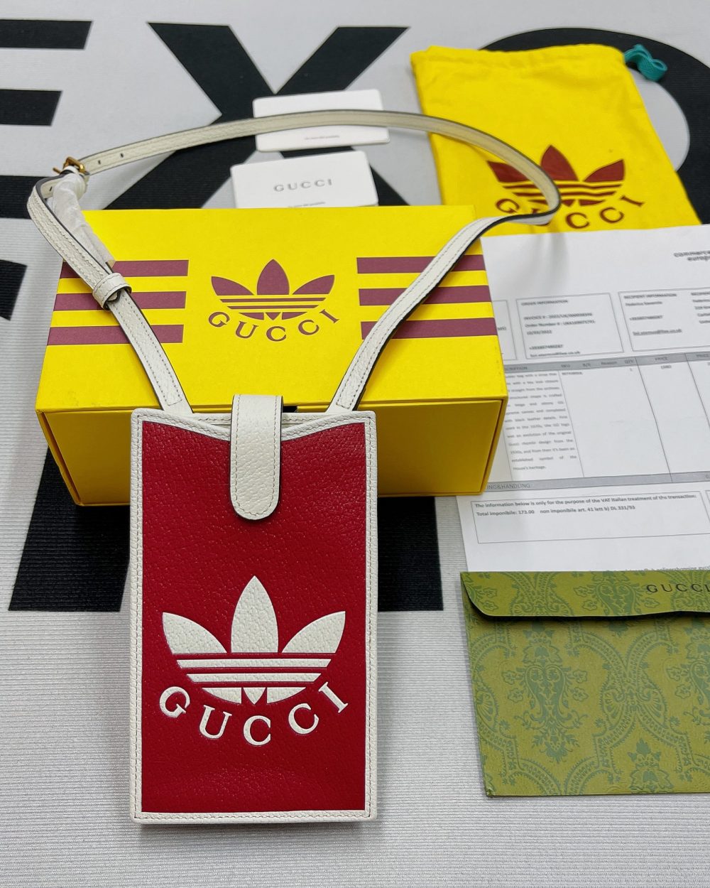 1:1 Replica Gucci x Adidas Phone Case Red For Women, Women's Bags 7.3in/18cm GG‎ ‎702203 UZ3BT 6484