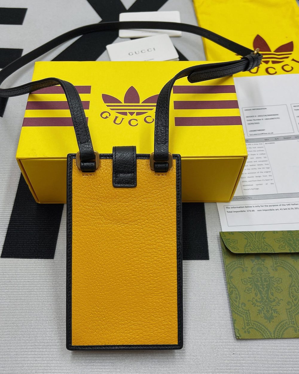 1:1 Replica Gucci x Adidas Phone Case Yellow For Women, Women's Bags 7.3in/18cm GG‎