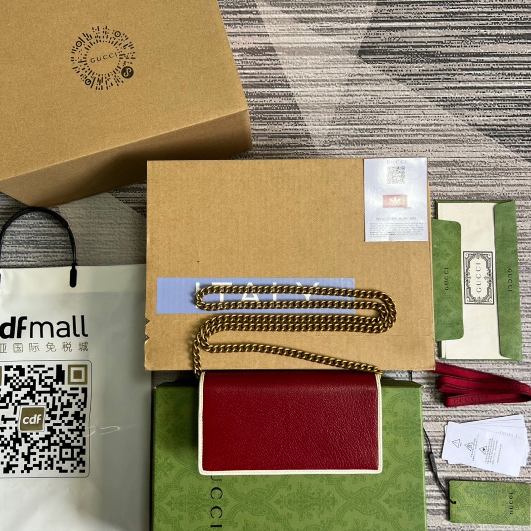 1:1 Replica Gucci x Adidas Wallet With Chain Red For Women, Women's Bags 7.5in/19cm GG 621892 UZ3BG 6484 - Image 2