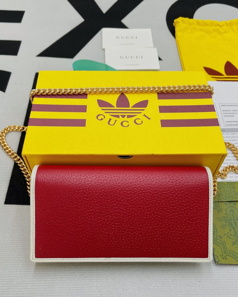 1:1 Replica Gucci x Adidas Wallet With Chain Red For Women, Women's Bags 7.5in/19cm GG 621892 UZ3BG 6484