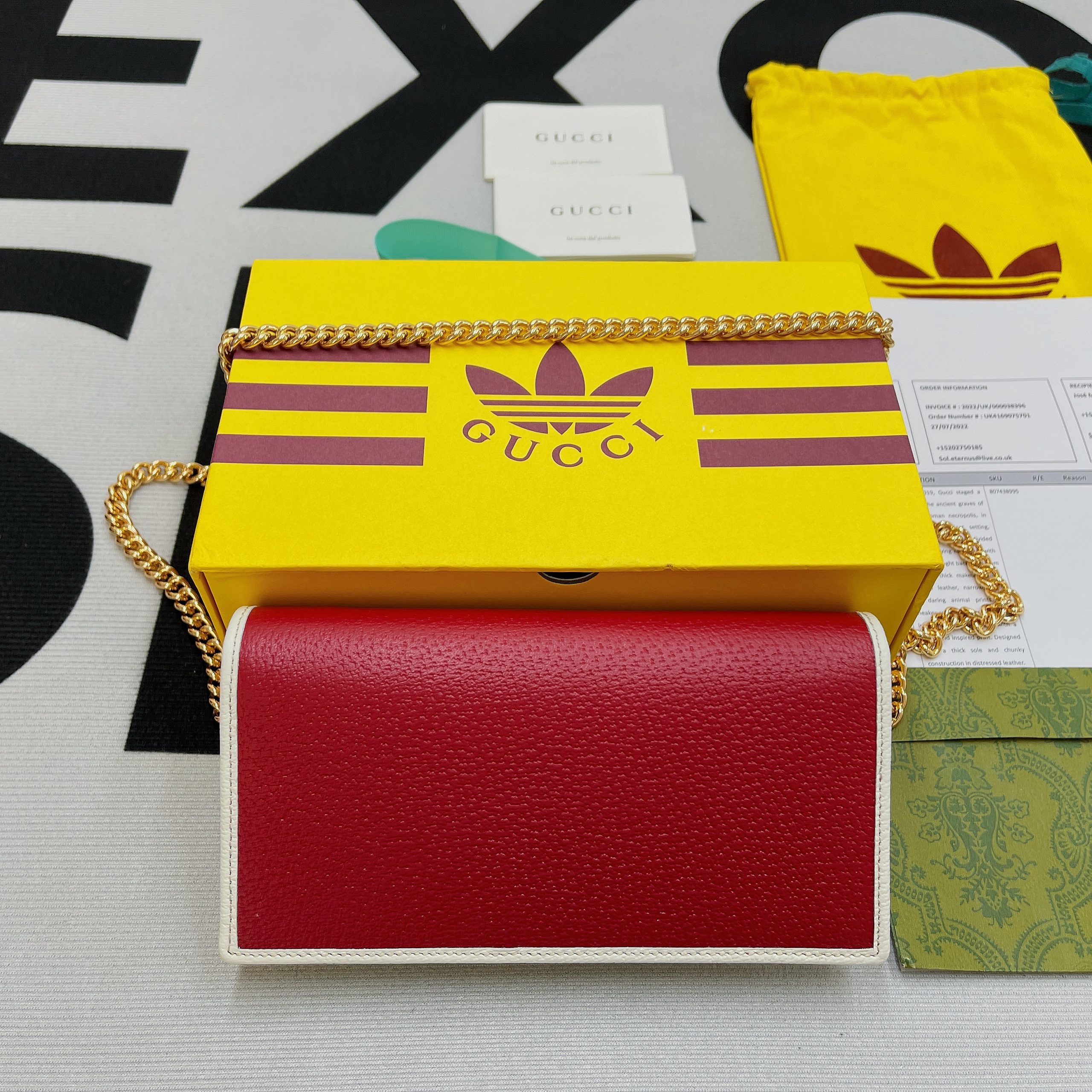 1:1 Replica Gucci x Adidas Wallet With Chain Red For Women, Women's Bags 7.5in/19cm GG 621892 UZ3BG 6484 - Image 13