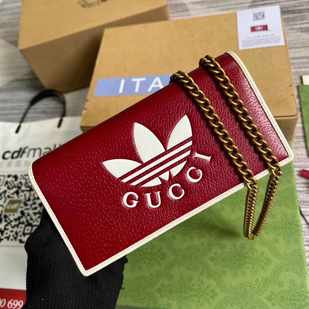 1:1 Replica Gucci x Adidas Wallet With Chain Red For Women, Women's Bags 7.5in/19cm GG 621892 UZ3BG 6484 - Image 9