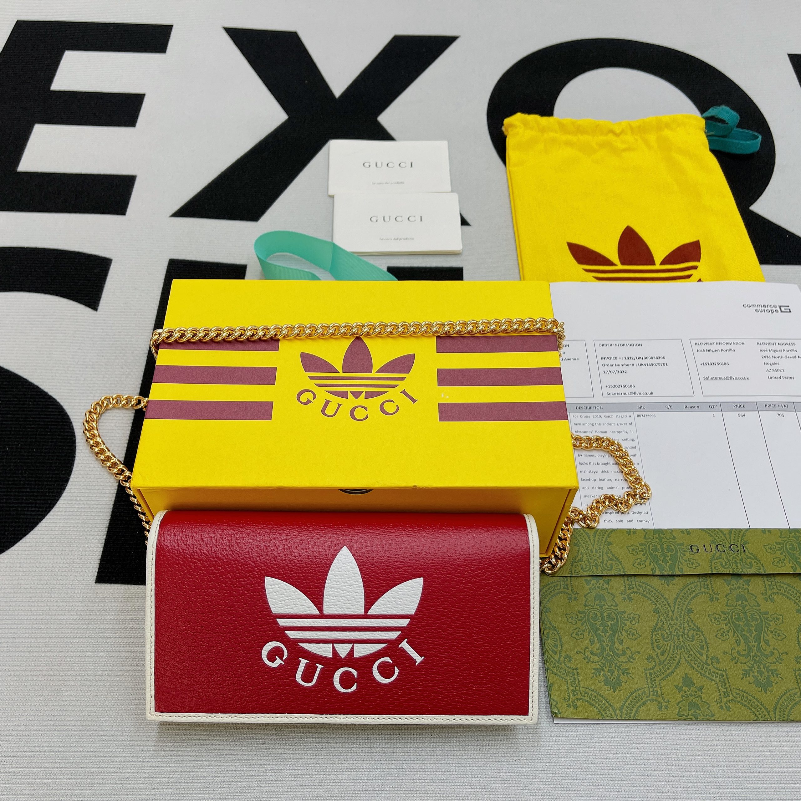 1:1 Replica Gucci x Adidas Wallet With Chain Red For Women, Women's Bags 7.5in/19cm GG 621892 UZ3BG 6484 - Image 7